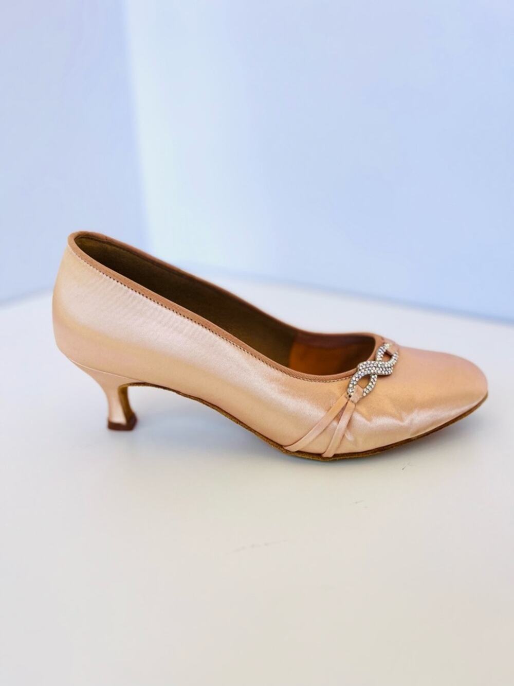 Vintage Pink Satin Kitten Heel Pump with Rhinestone Accent Fred Astaire Dancing